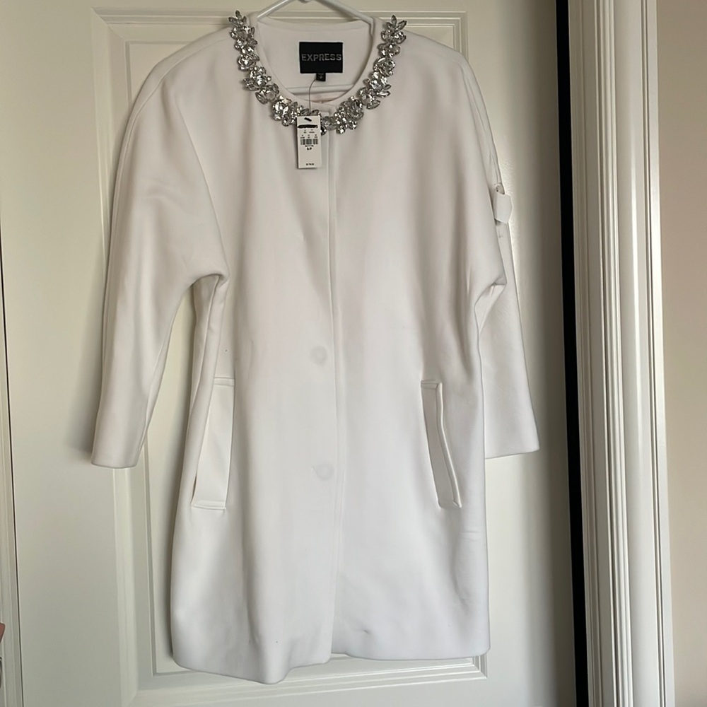 NWT express brand white coat with sequin color